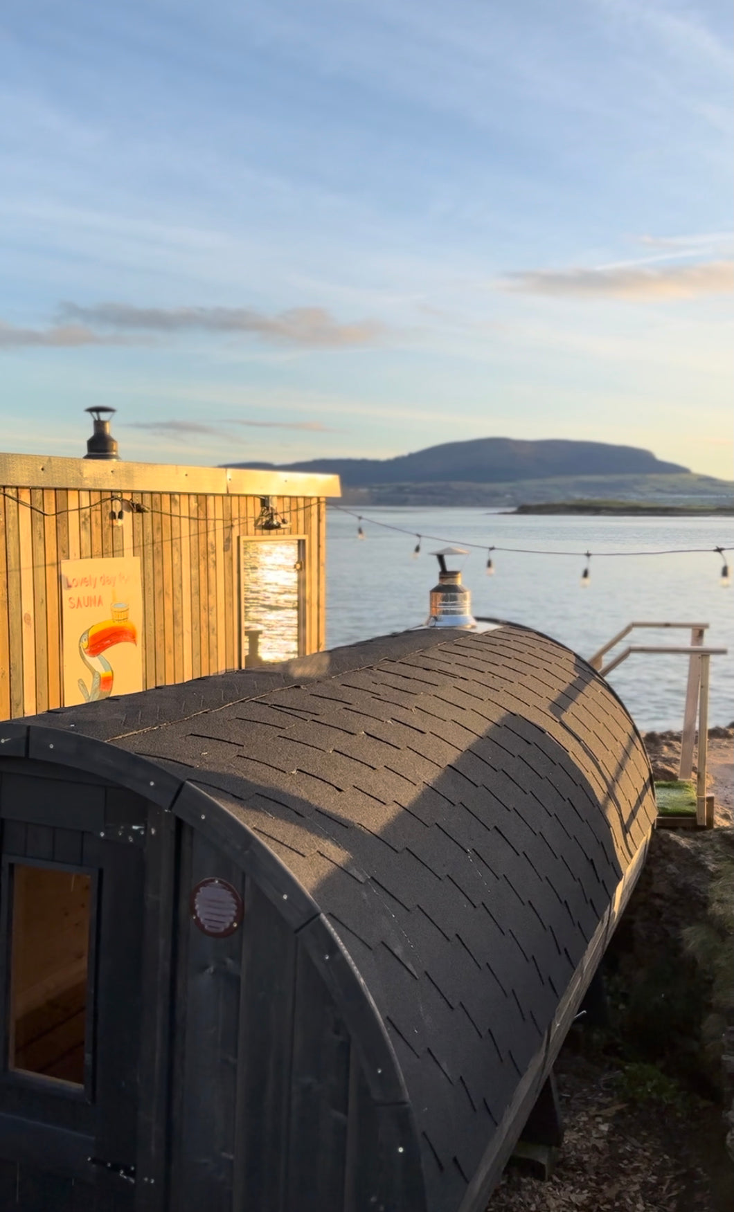 Our traditional Finish Wood Burning Sauna looking over the sea at Rosses Point Yacht Club