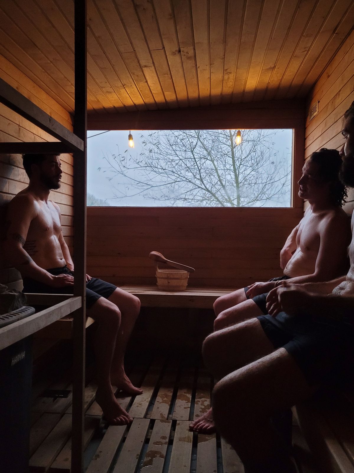 Group of people in our custom-crafted alder wood sauna in Meath